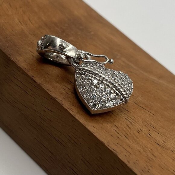 Judith Ripka Sterling Silver Heart Pendant CZ Pave Charm Hinged Bail Designer - Picture 6 of 6